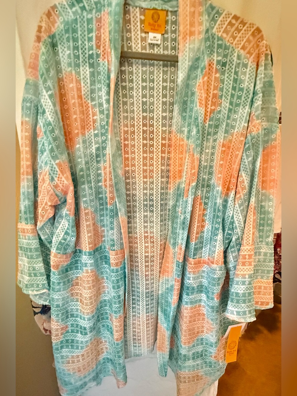 Ruby Rd. Mint & Coral Crochet Cardigan
